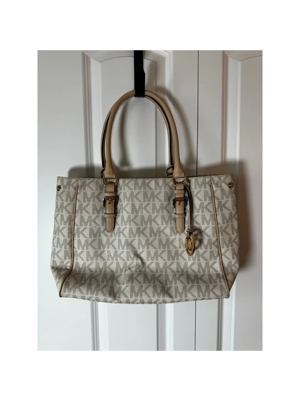 Women's Michael Kors White & Beige Monogram Tote Bag, One Size
